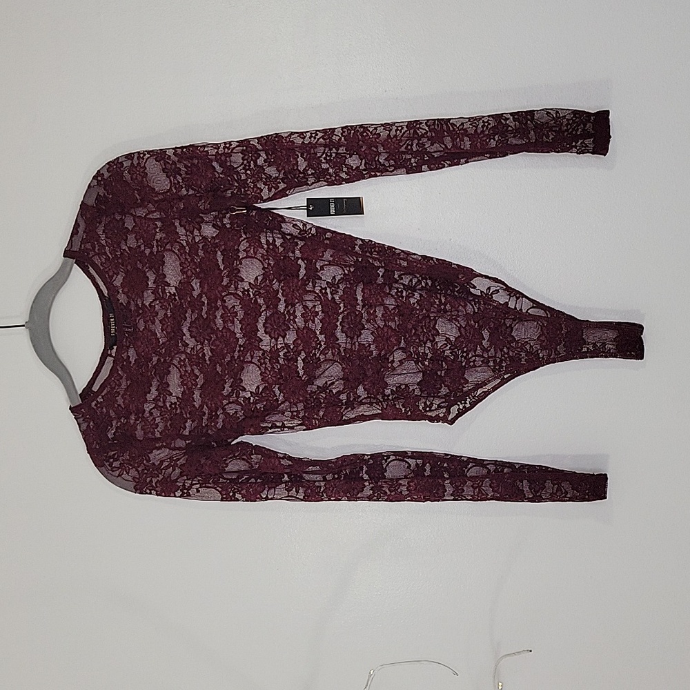 Forever 21 Contemporary Wine Floral Lacy Bodysuit NWT Sz S   3/$15